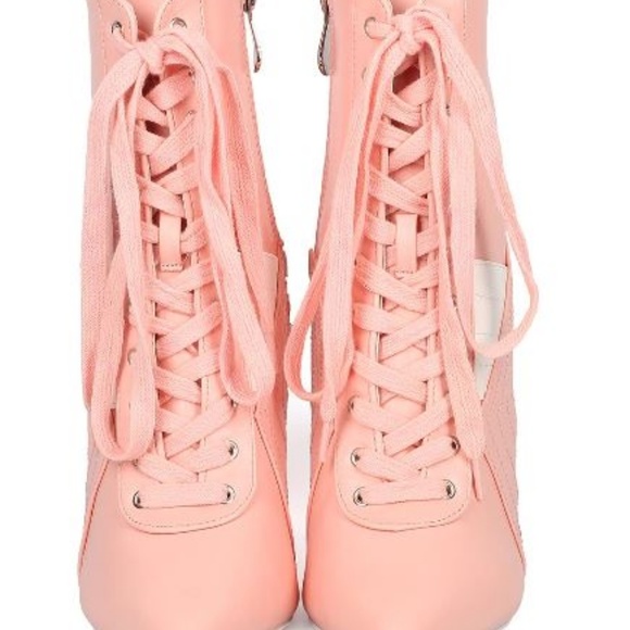 Cape Robbin Gigi1 pink&white lace up booties - Picture 4 of 7